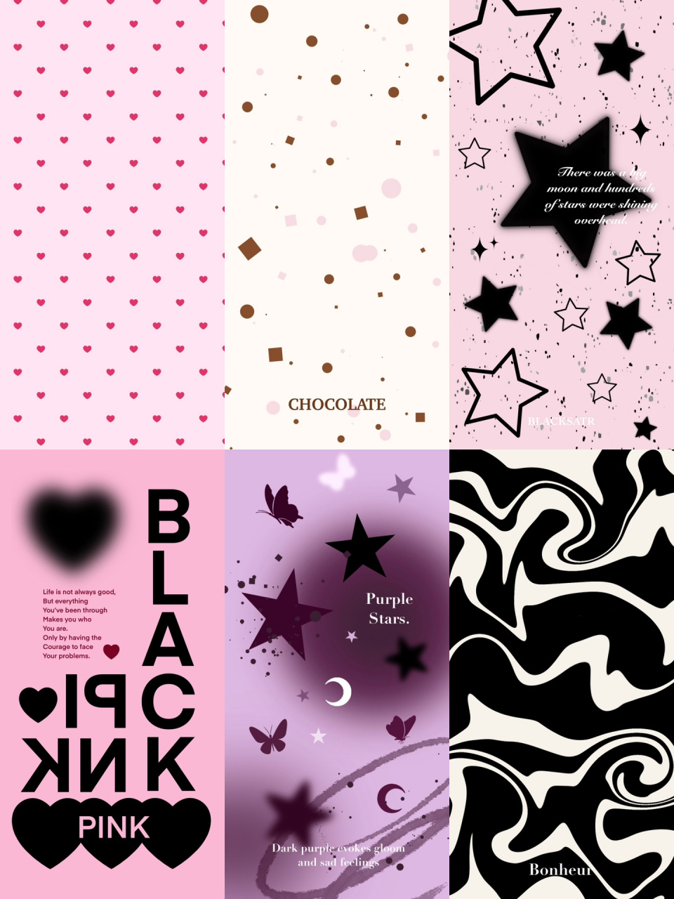 简约ins风星星粉紫黑白壁纸|极简原创插画 未经授权9215商用60