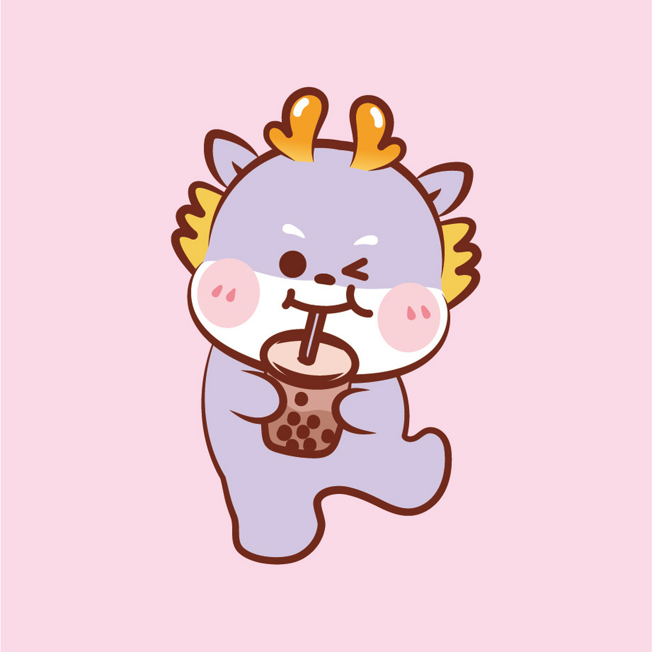 小飞龙ip插画挂件贴纸好事发生奶茶有钱 小飞龙ip卡通形象,治愈系ip