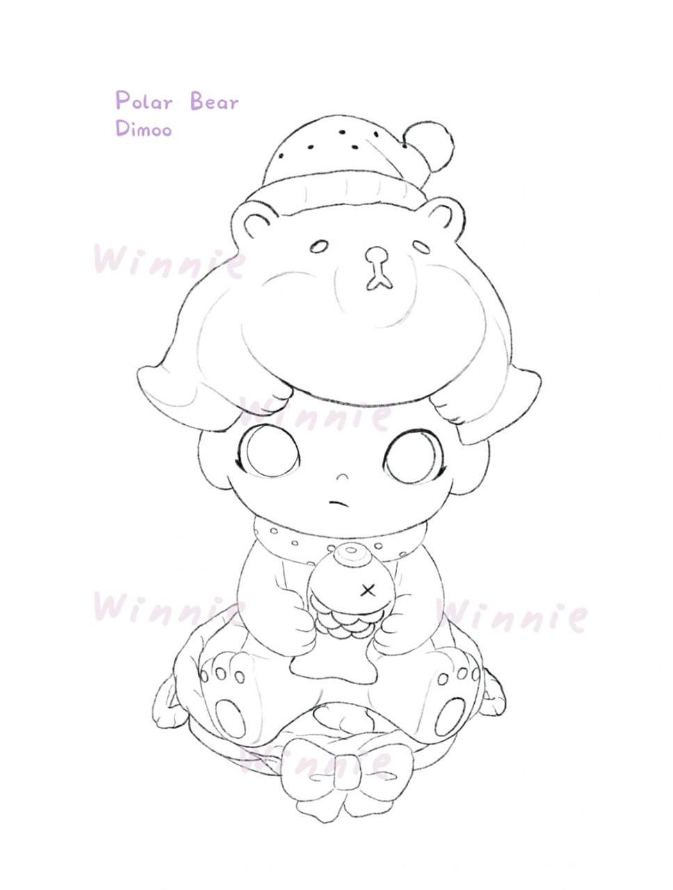 【手绘彩铅盲盒】dimoo圣诞北极熊/附线稿 老规矩:完整绘画过程视频在