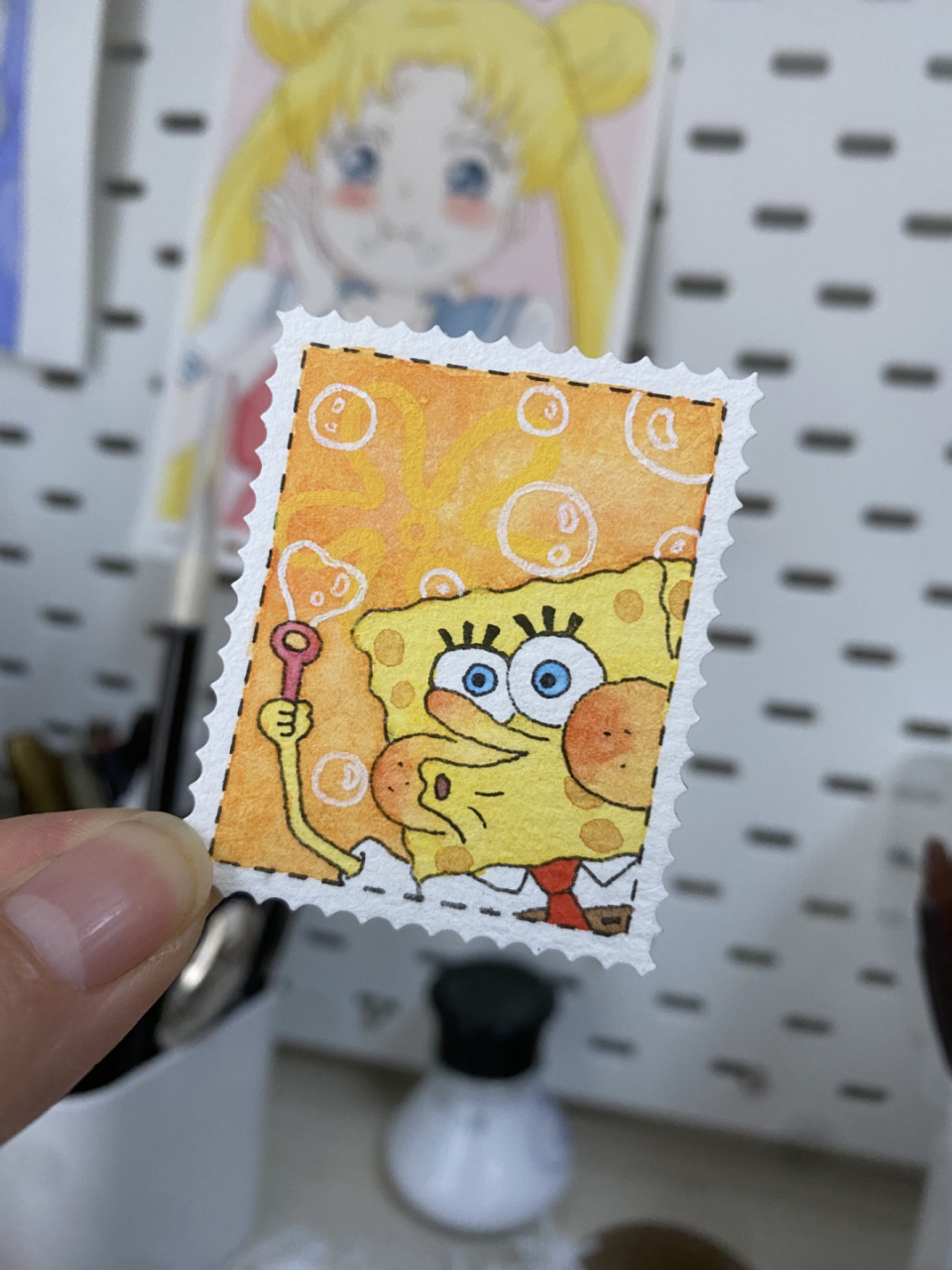 海绵宝宝邮票书签92(附过程)绘画小工具 有宝子让我出一套海绵宝宝