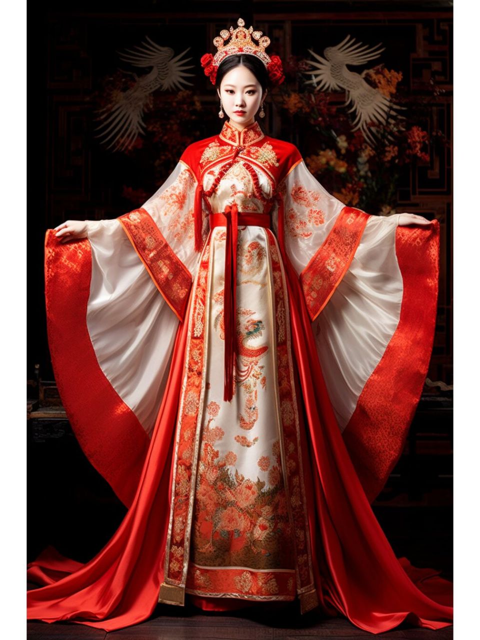 一件令人惊艳的红白汉服婚纱.