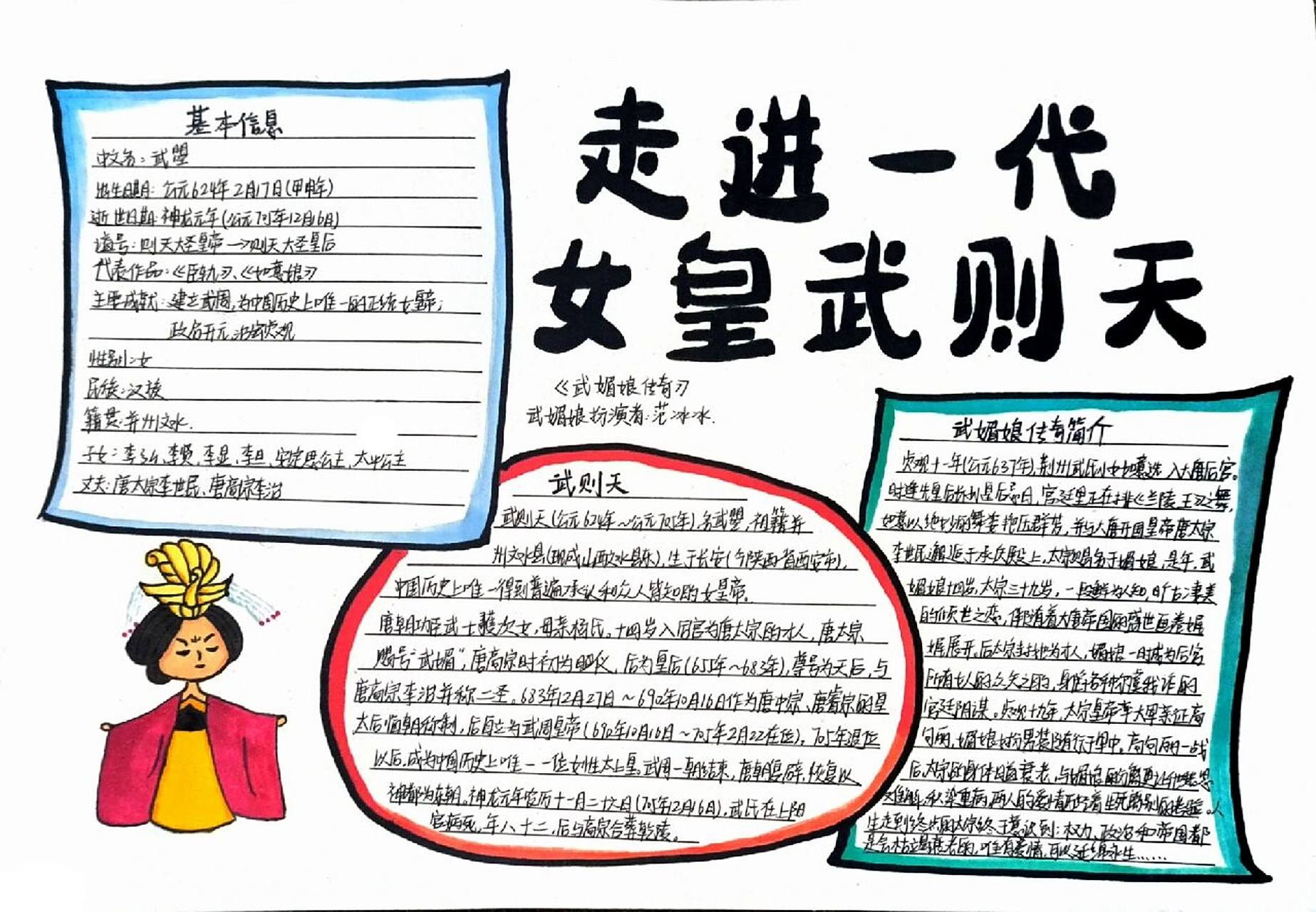 手抄报-武则天(历史人物) 走进一代女皇武则天 喜欢记得点赞 干货记得