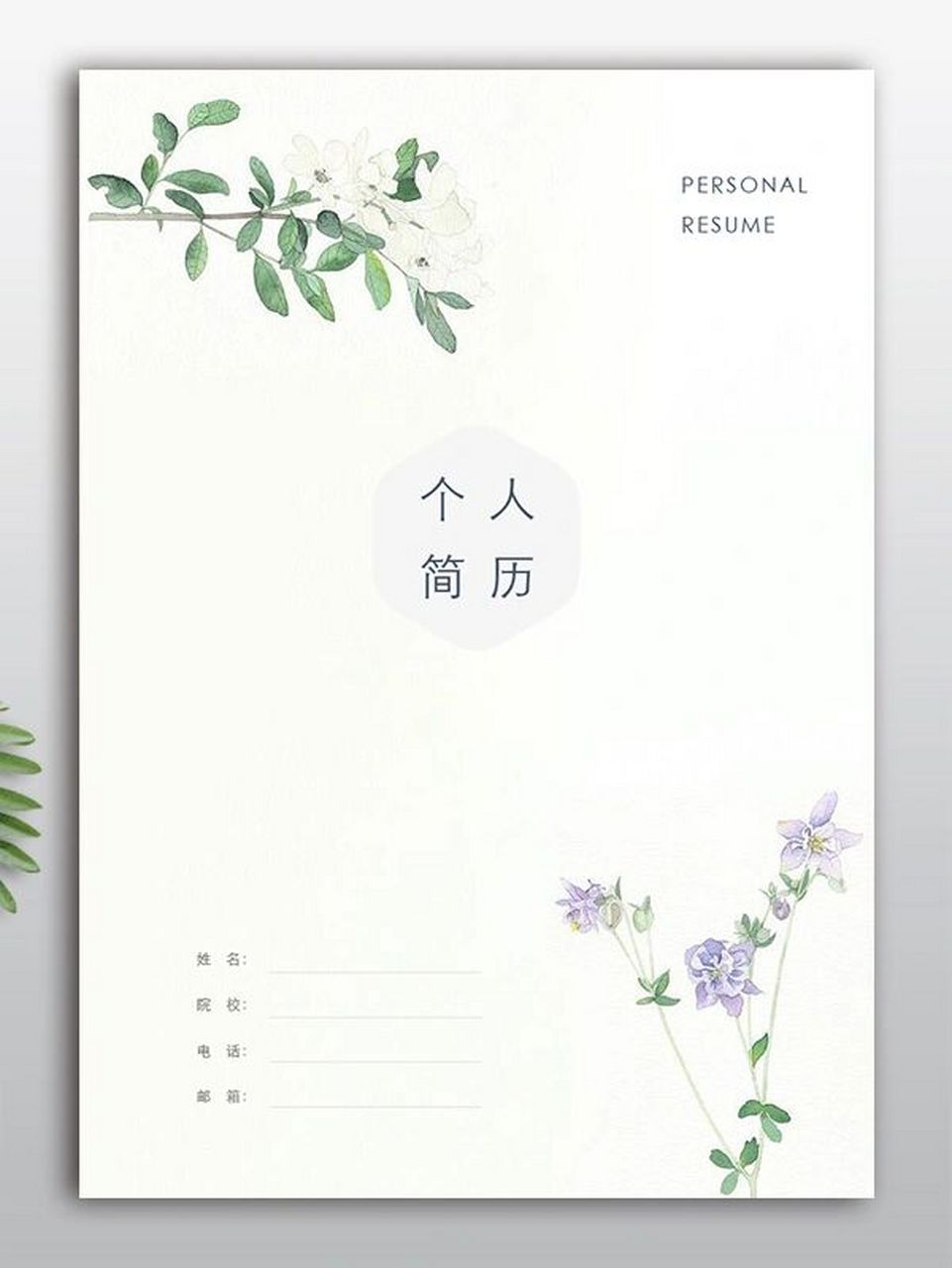 女生个人简历封面四页整套  简历封面 个人简历 自荐信 封底共四页