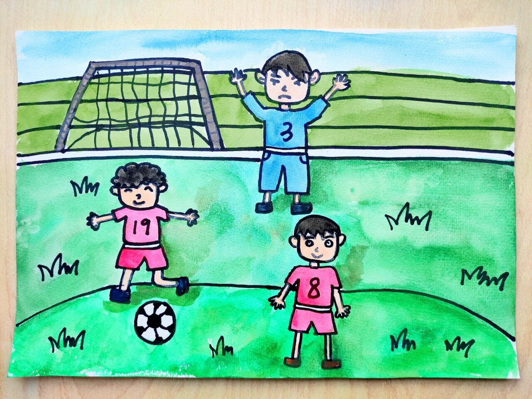 109踢足球(上体育课) 坚持每日一幅画,每天进步一点点96 .