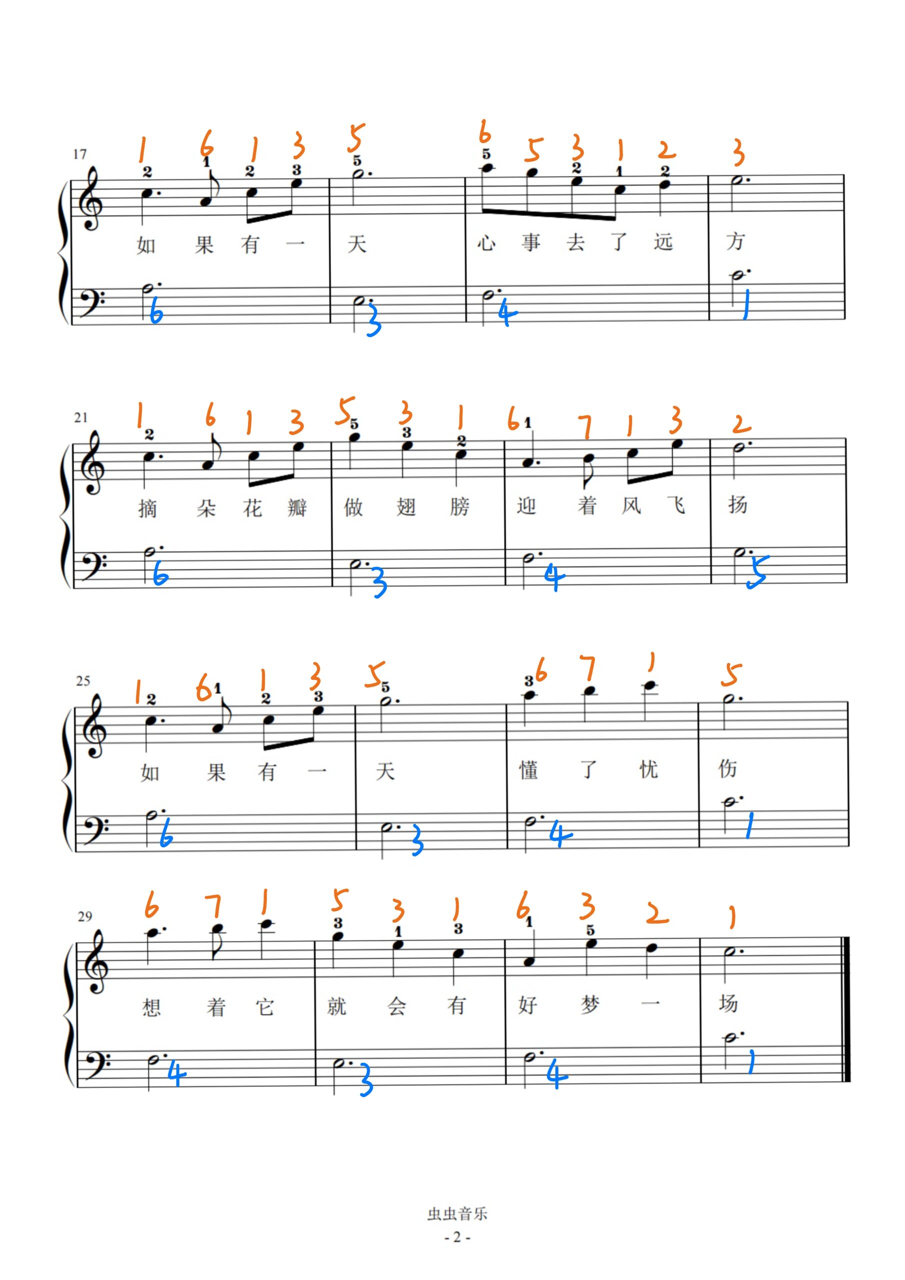 93《萱草花》五线谱 简谱 指法