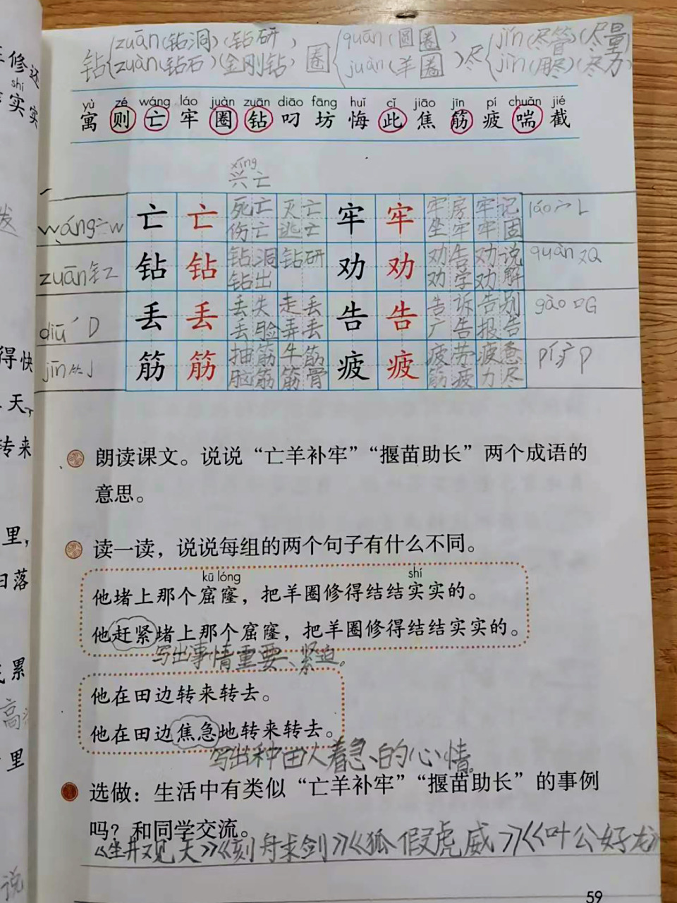 二年级语文下册课文《亡羊补牢》 【学生笔记】 1.