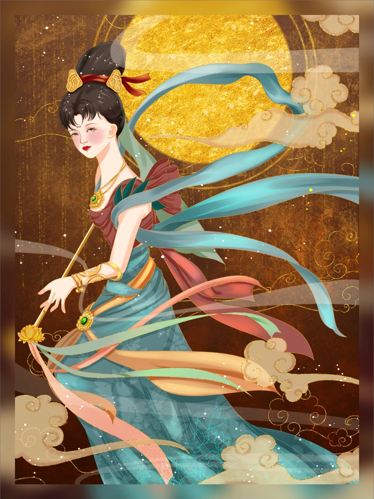 插画分享 | 敦煌风飞天少女 (21) 94"飘飘九霄外,下视望仙宫"94