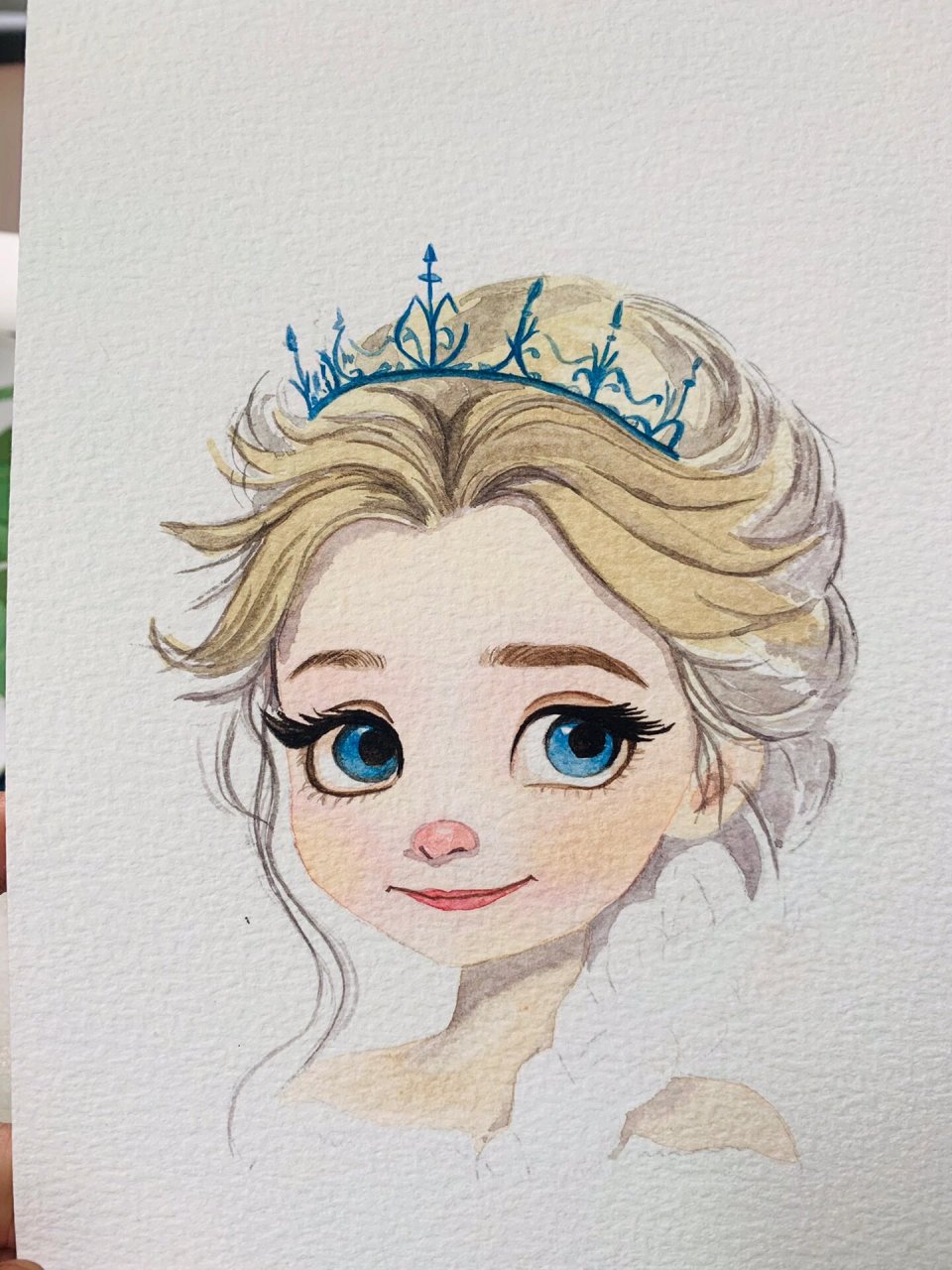 水彩冰雪奇缘艾莎公主|有步骤图 来画一张大家都爱的艾莎公主啦 纸