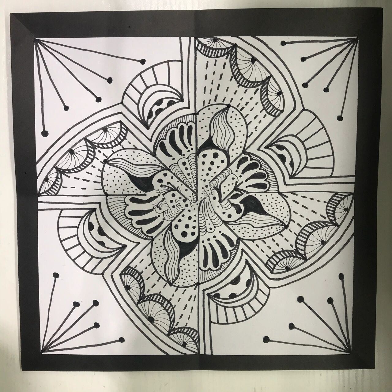 对称图形图案装饰画|黑白线描|画画步骤 对称骨架,方形适合平面造型