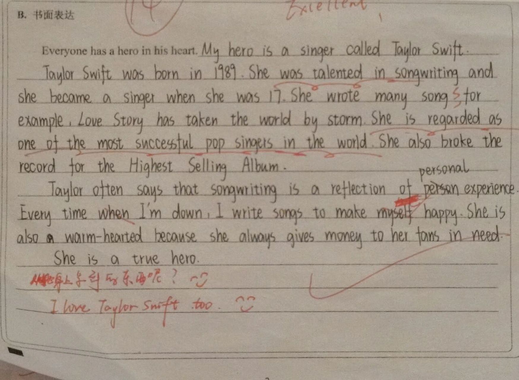 初中霉霉英语作文～ 作文题目是my hero 满分是15分