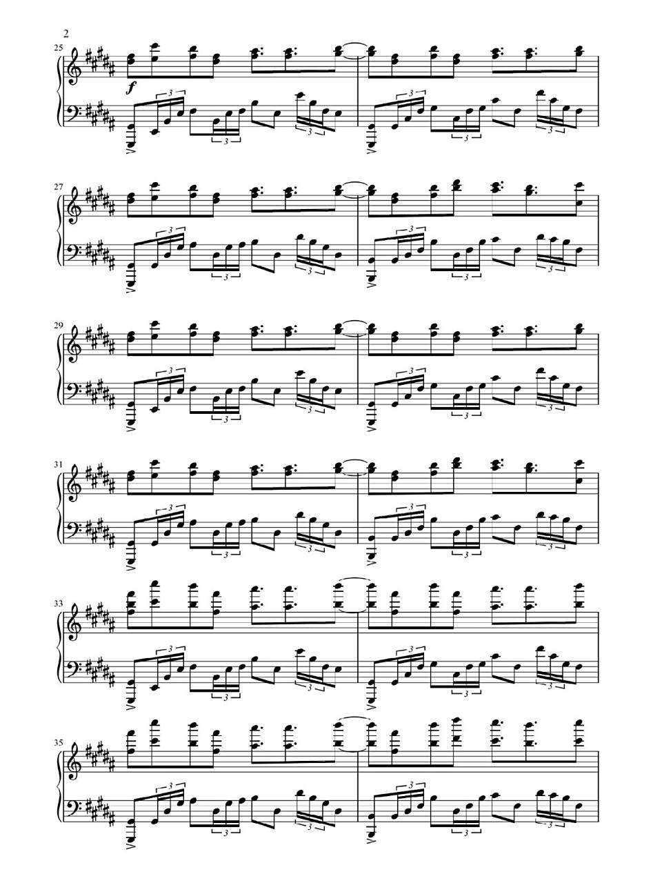 《his theme 》钢琴五线谱