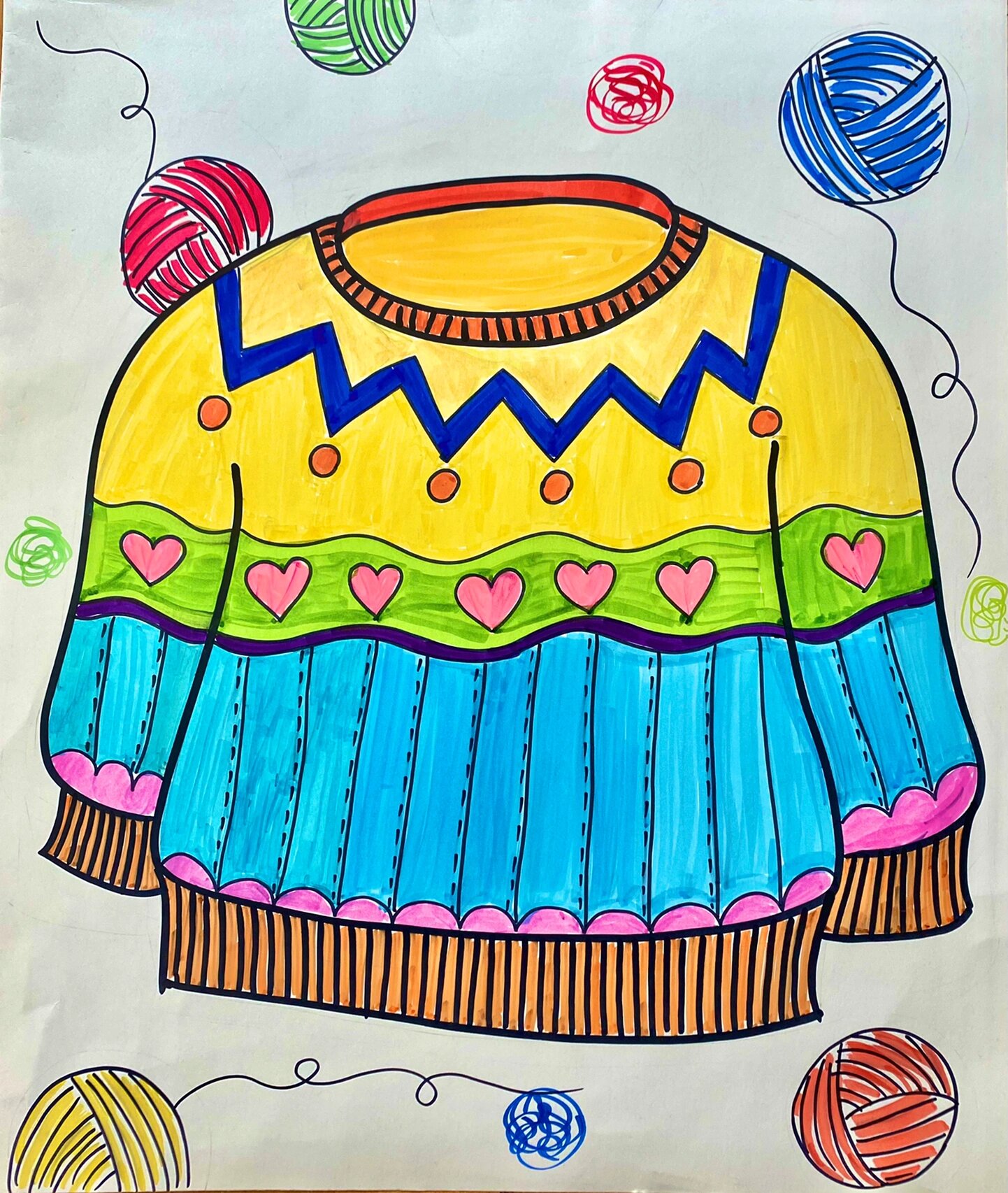 儿童画 花毛衣 附线稿