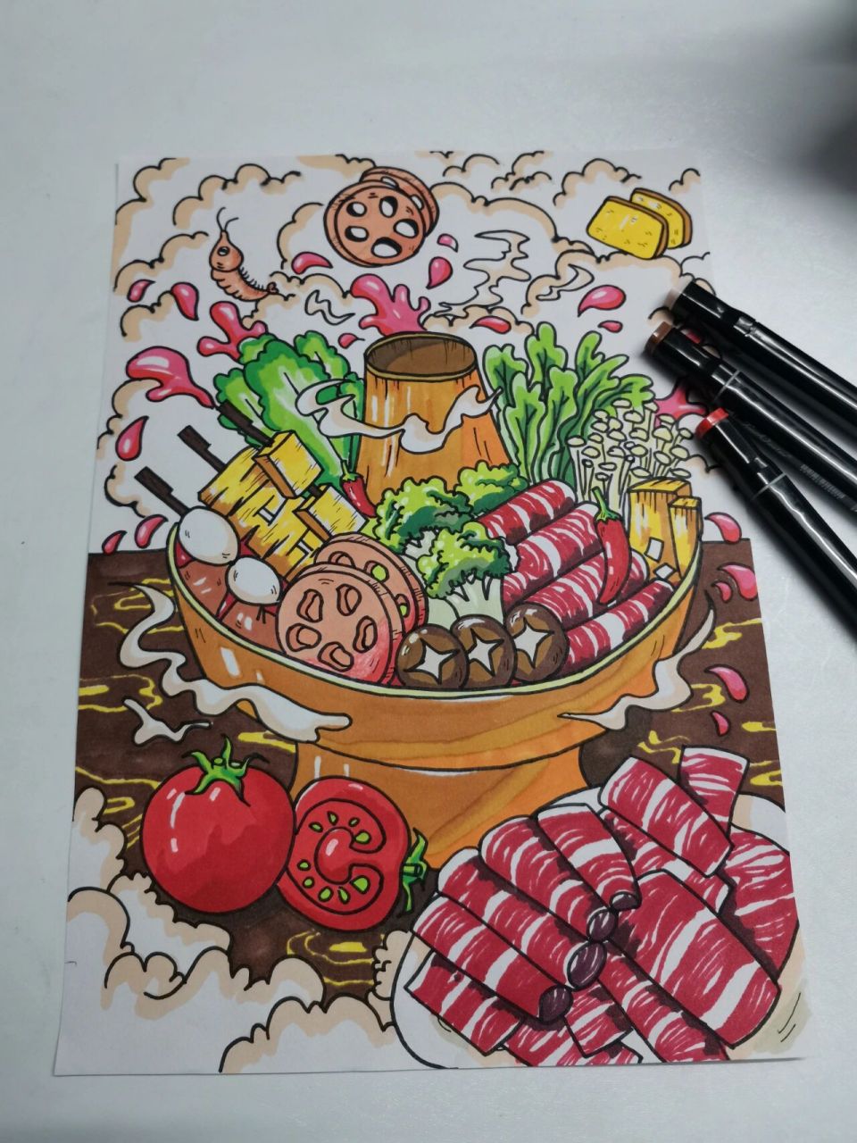 老式火锅插画图片