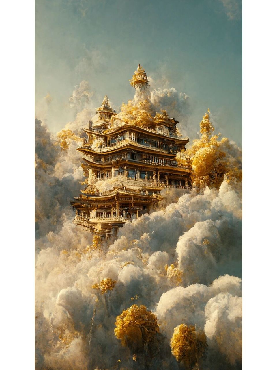 灵霄宝殿 云端深处藏有一宫殿,金光闪闪,四处祥云围绕,此乃仙界是也!