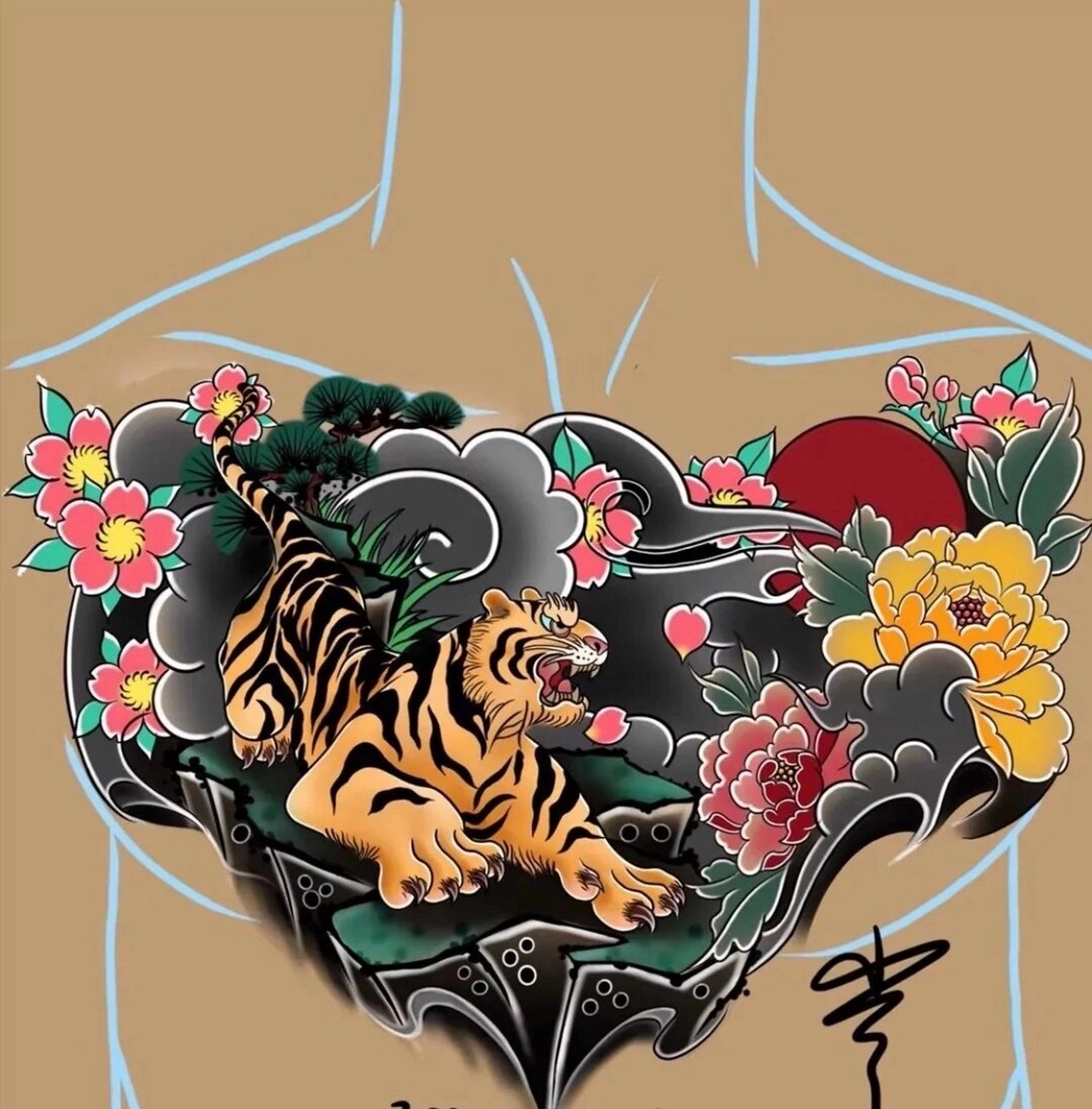 花胸纹身手稿最新花胸刺青图案    好看的花胸纹身手稿图集