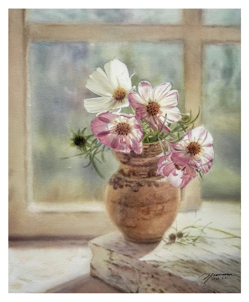 水彩静物花卉 | 逆光大波斯菊 挑战没画过的题材,总是给自己挖坑 	 中