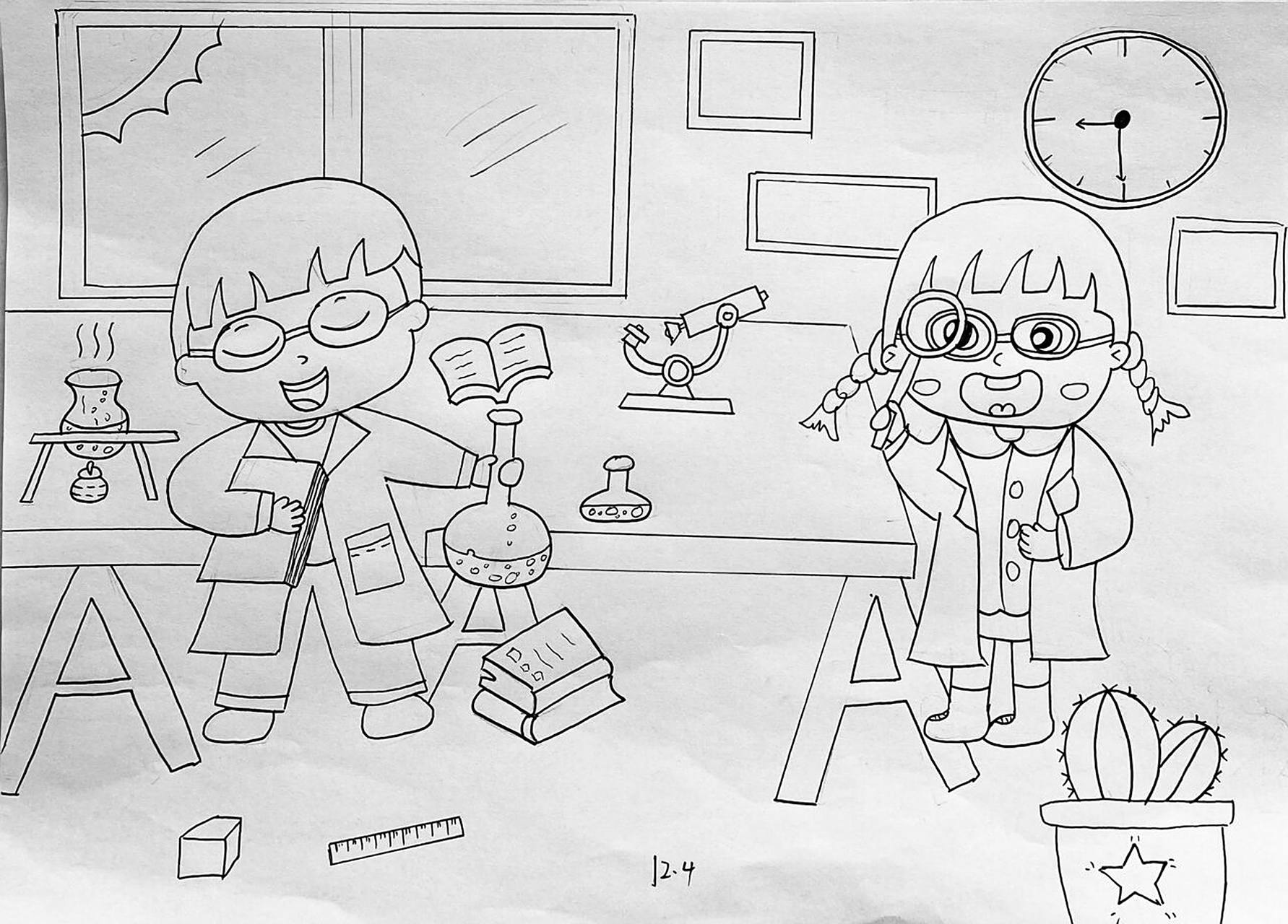 简笔画《小小科学家》 我爱科学,动手动脑