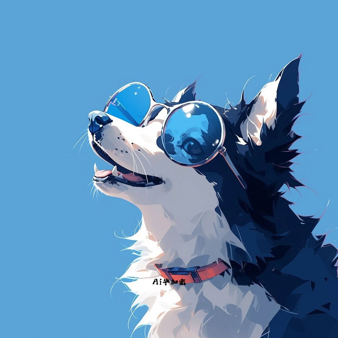 蓝色系97戴眼镜边牧狗狗头像 98边牧修狗说要给大家表演一个仰天