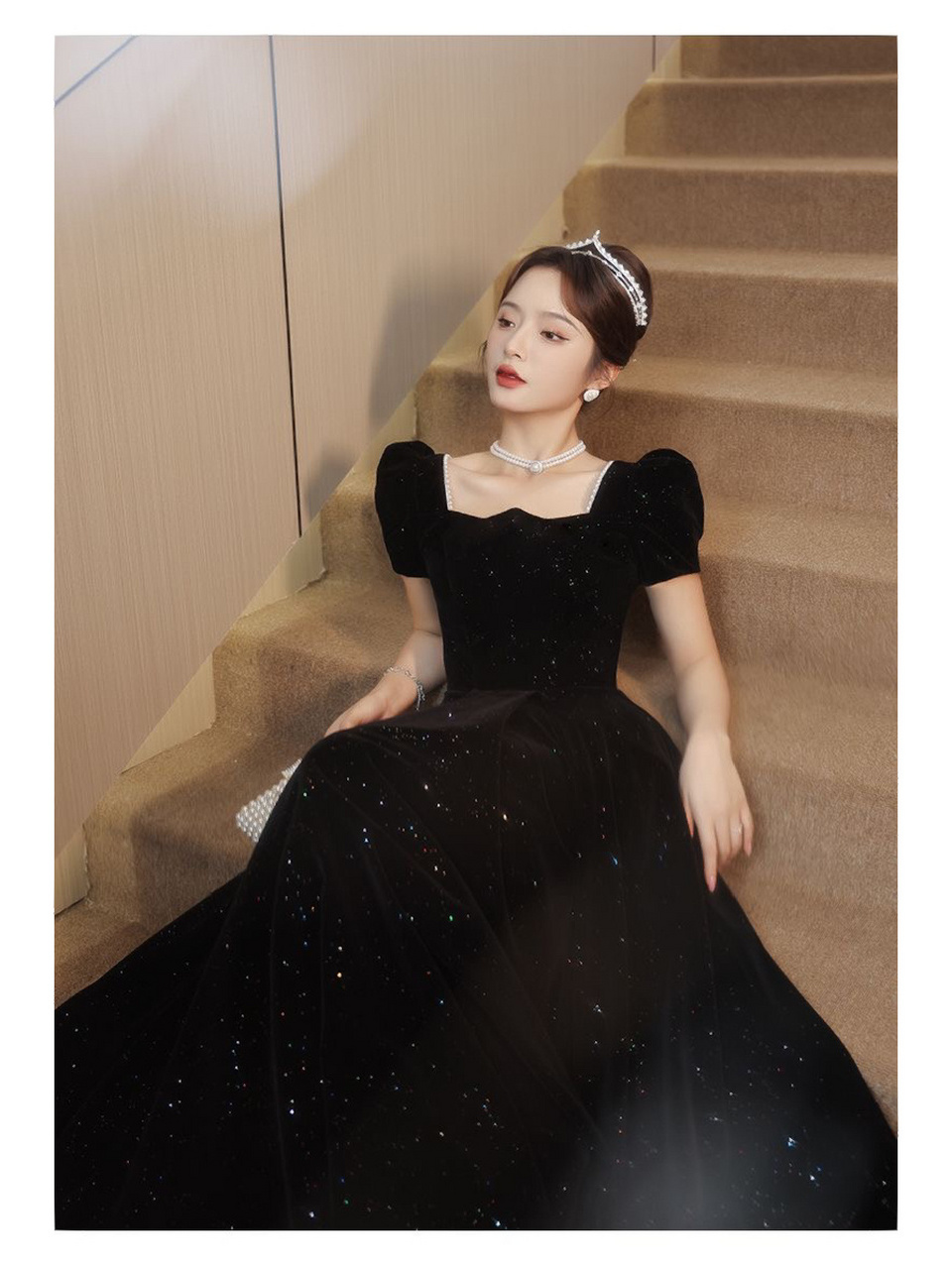 小晚礼服裙高端轻奢法式生日学生艺考成人礼 一身黑色礼服,扑面而来的