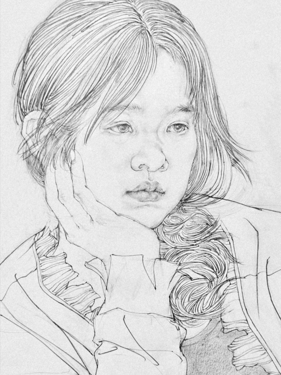 中国画白描工笔线描人物写生 压箱底的画,去年的线描人物写生😬