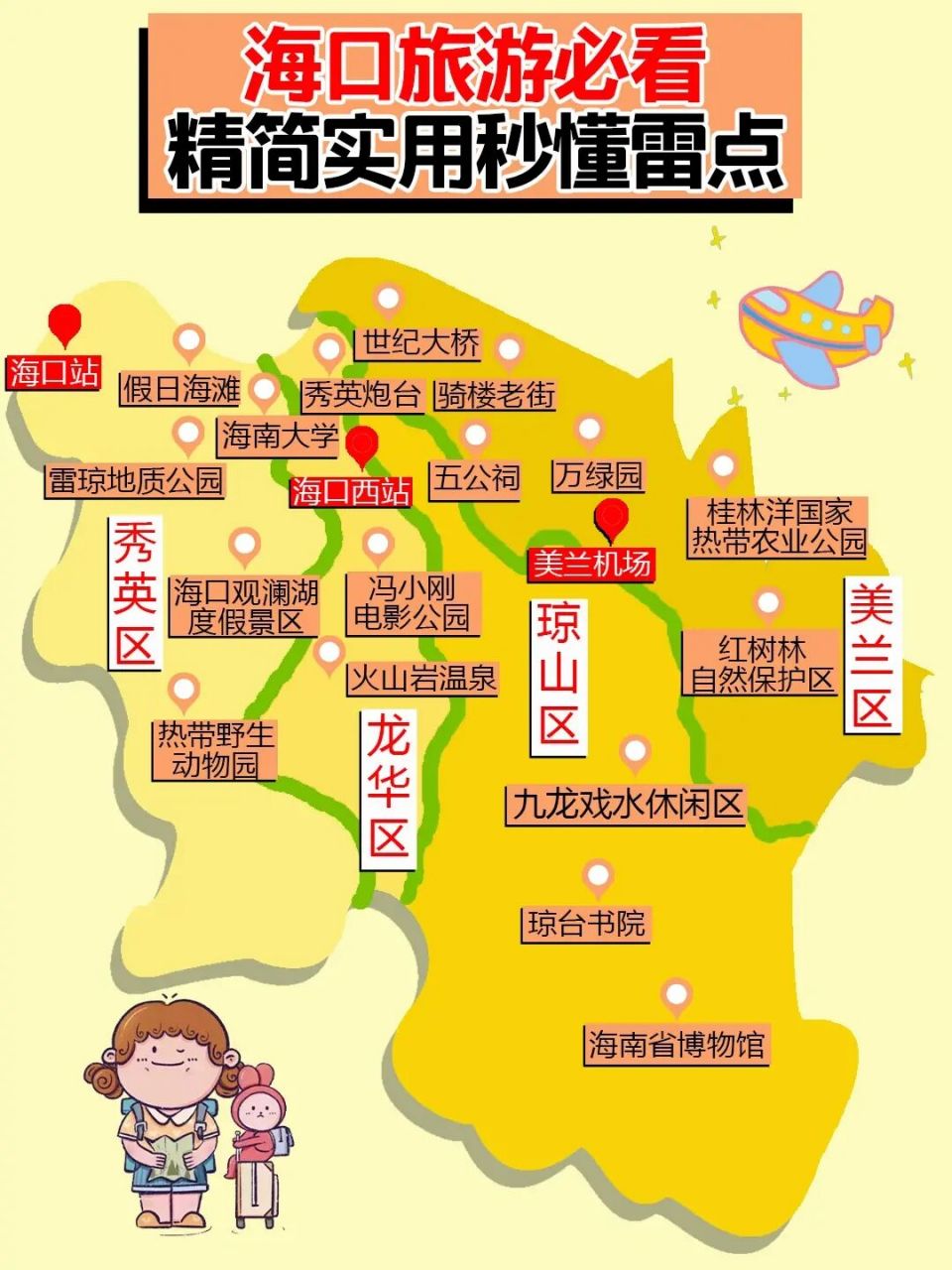 海口旅游指南97手绘地图精简又实用99 最近想去海口旅游的宝贝们!