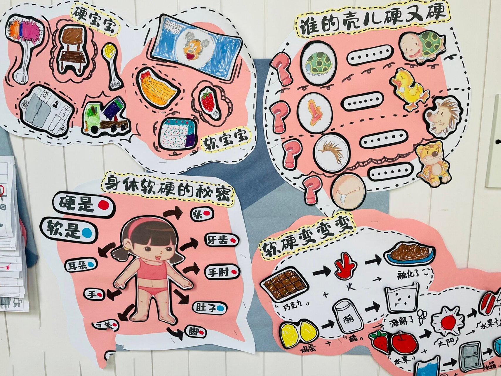 中班主题墙《软硬对对碰》 73软硬大调查 73软宝宝硬宝宝 73