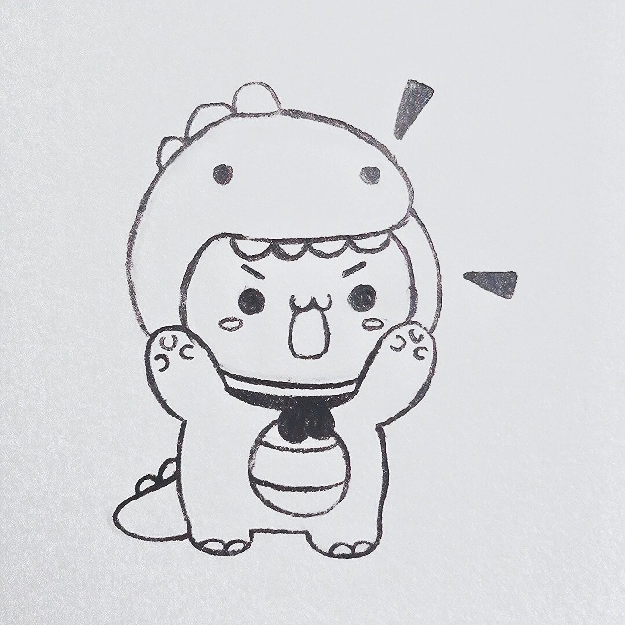 零基础简笔画教程|恐龙头套小孩 如果到了要分别的时候,我希望他比我