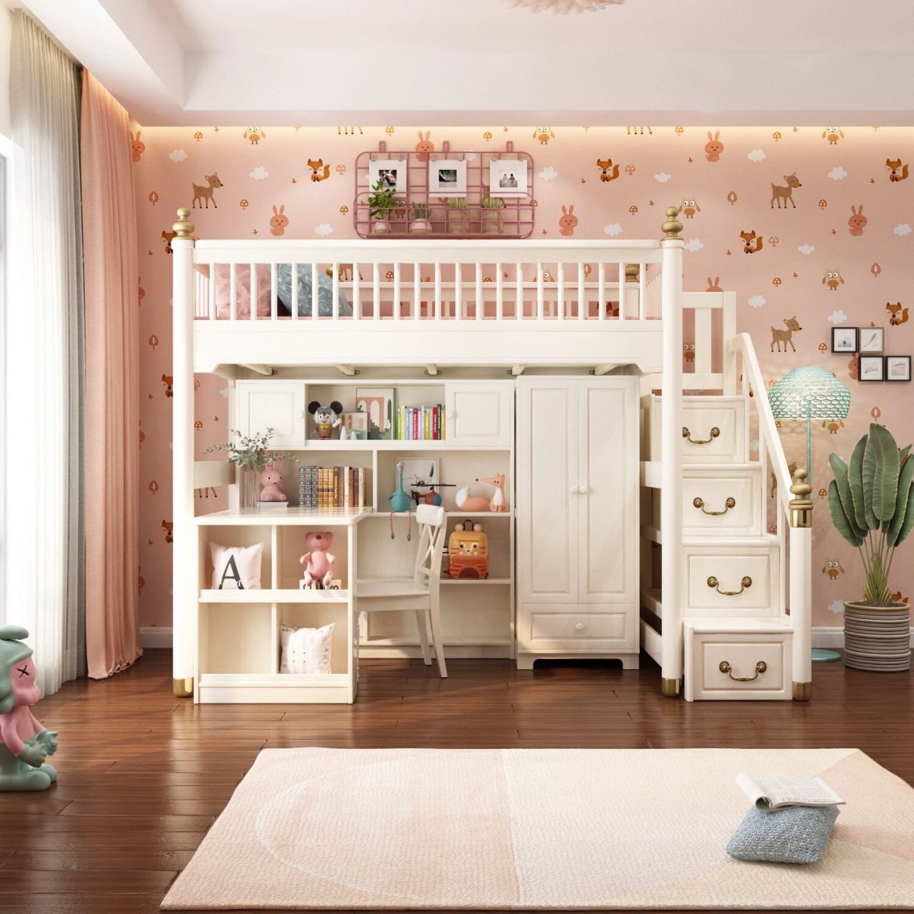 96少女心卧室改造|小户型上床下桌90 这是我们的高架床 小户型的