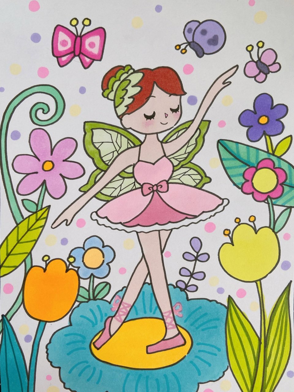 芭蕾舞女孩儿童画简笔画蝴蝶花朵植物小精灵 美术宝 芭蕾女孩 课效
