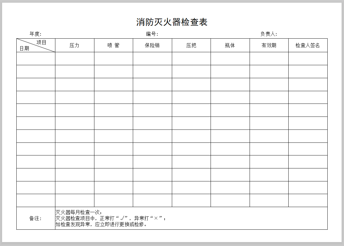 消防灭火器检查表