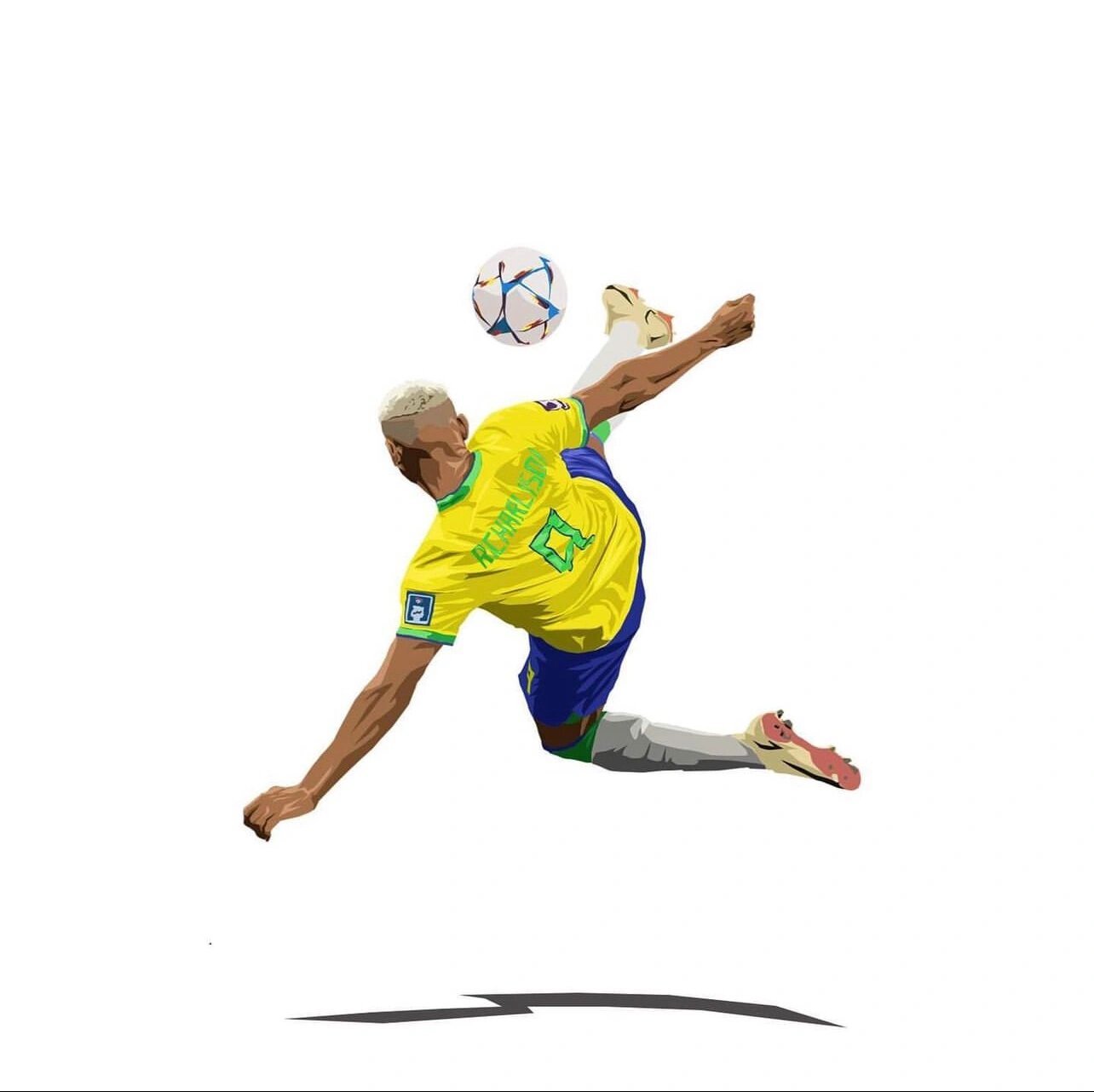 理查利森侧身凌空抽射手绘风格壁纸 是不是还处在昨天巴西队员