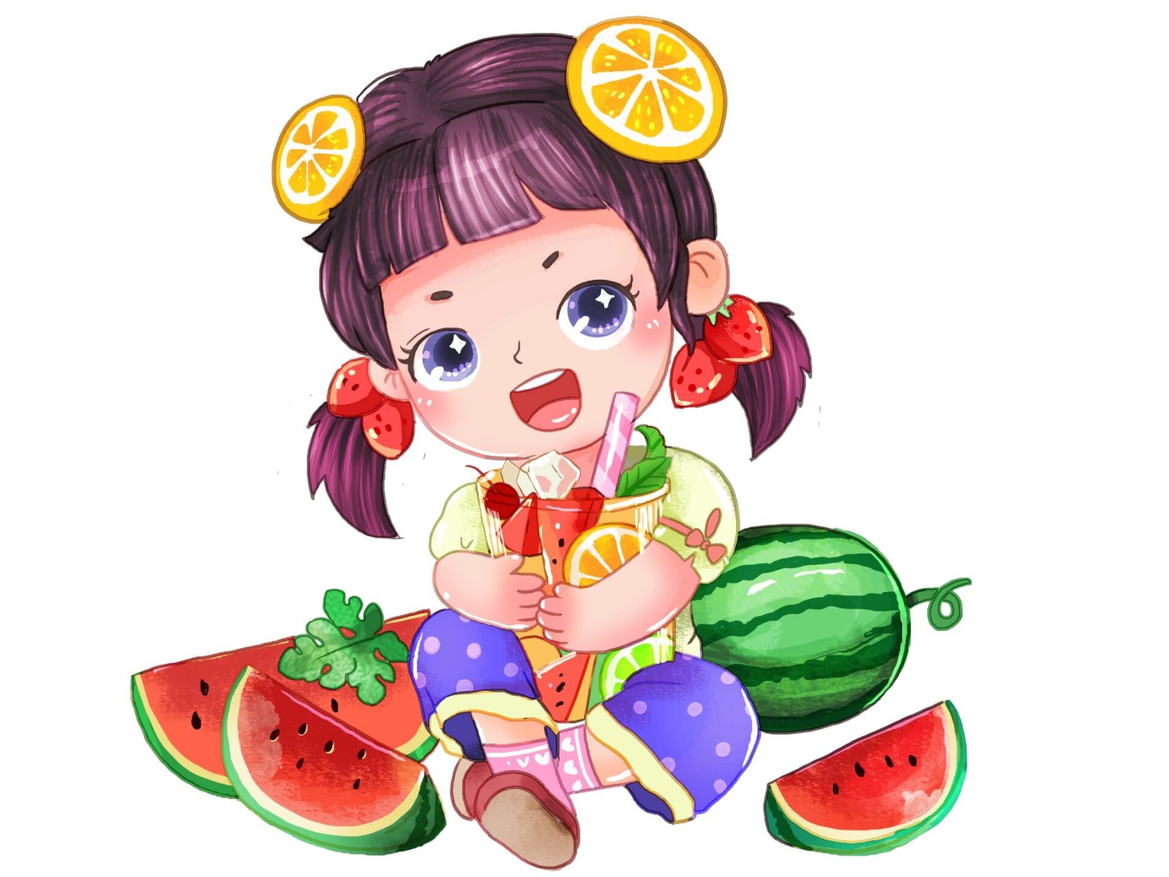 91我爱吃西瓜|卡通吃西瓜插画|免扣素材 立夏,二十四节气中第七个