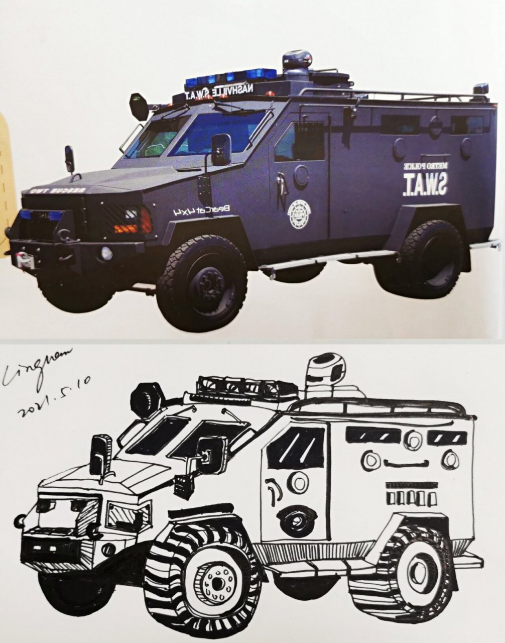 特警防暴车/手绘写生/速写/黑白 这是在儿子的汽车绘本上找的素材