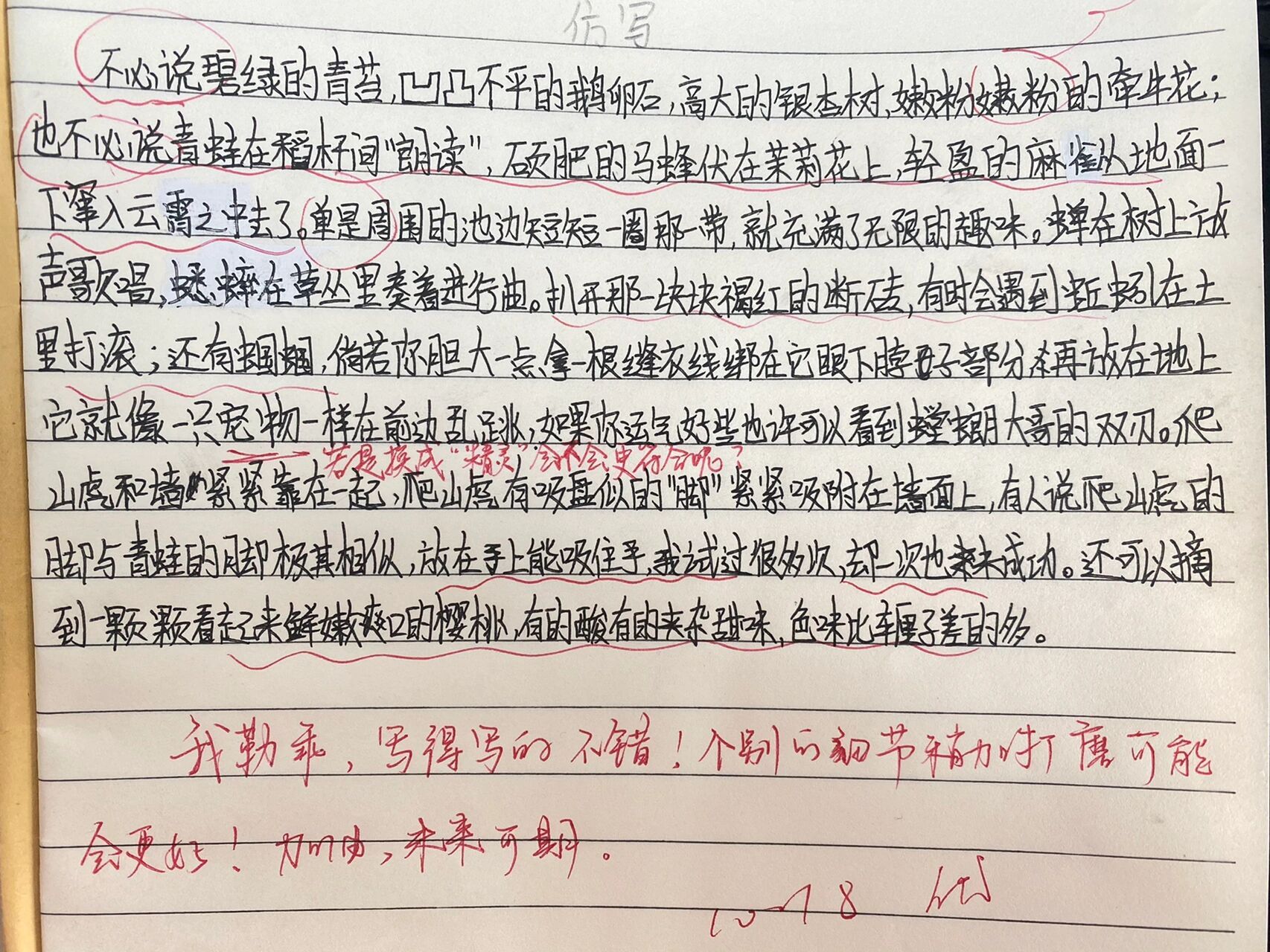 仿写练笔|从百草园到三味书屋的仿写批改 如果还没讲到这里的老师,在