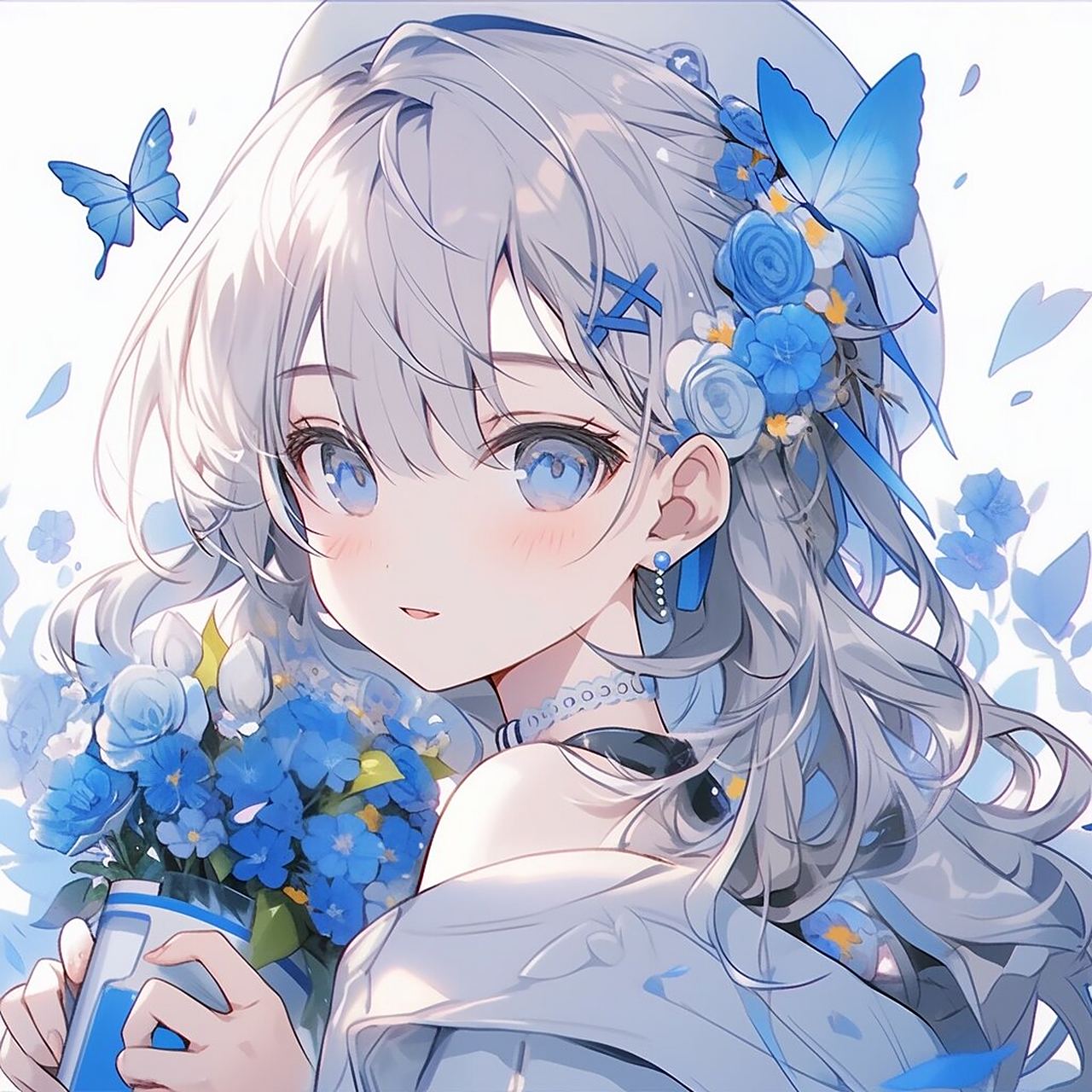 97蓝色系 | 卡通蝴蝶少女头像(附咒语) 姐妹们,喜欢留言抱走哦