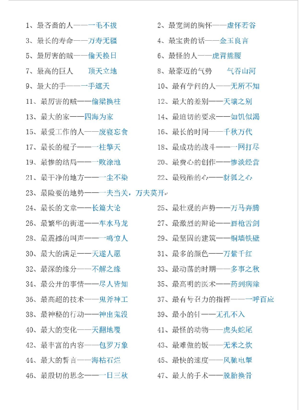 值得收藏!188个成语之"最",有趣又好记