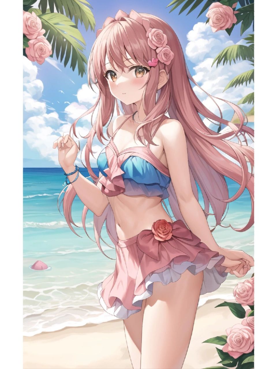 沙滩泳装可爱小女孩