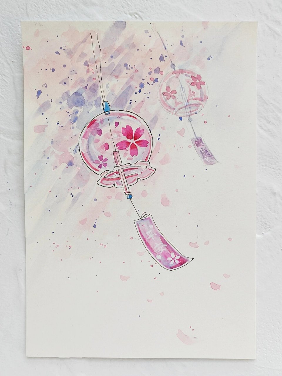樱花系列|风铃-附步骤 水彩樱花风铃画法步骤: 1.