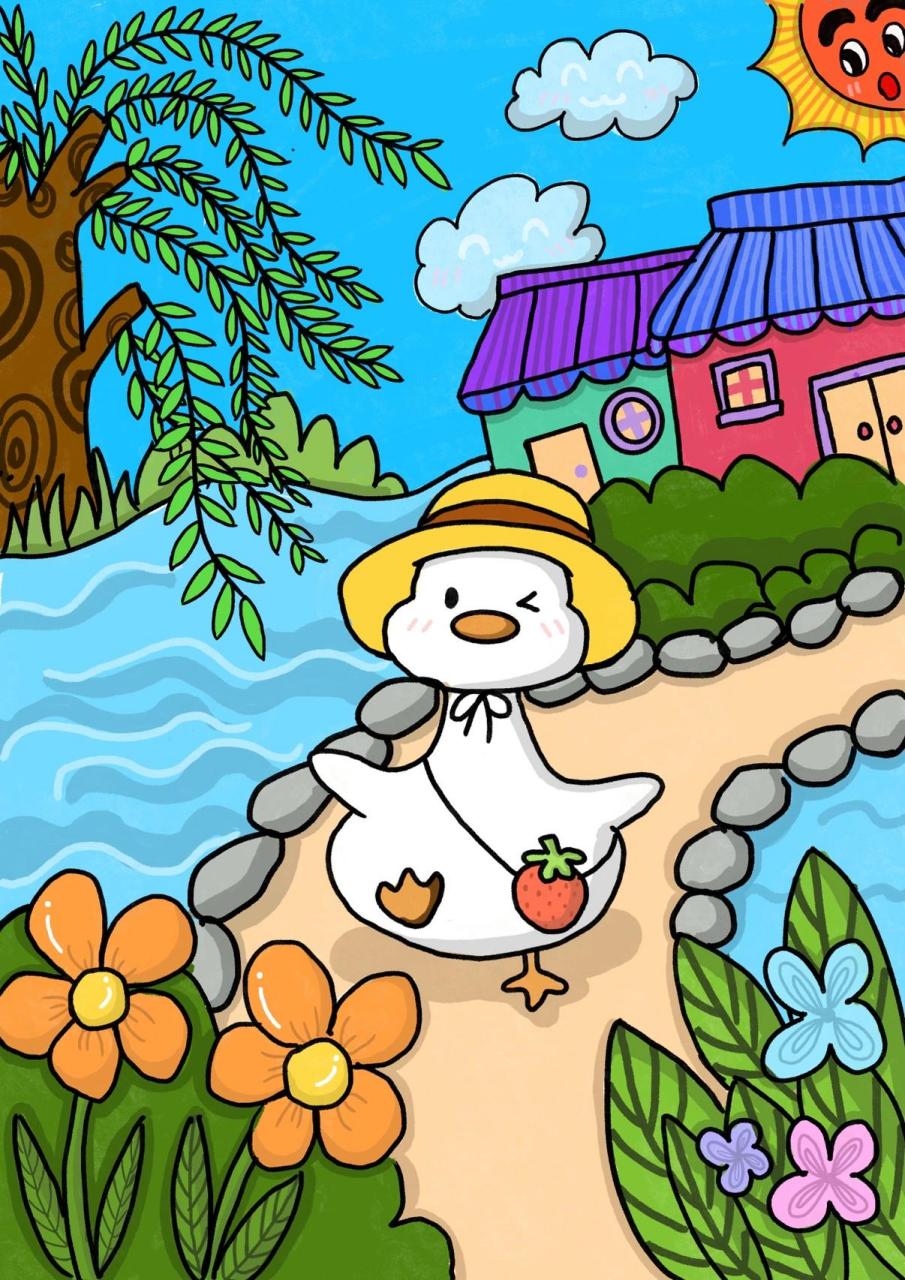 小鸭子的造型特征设计 2.背景创作