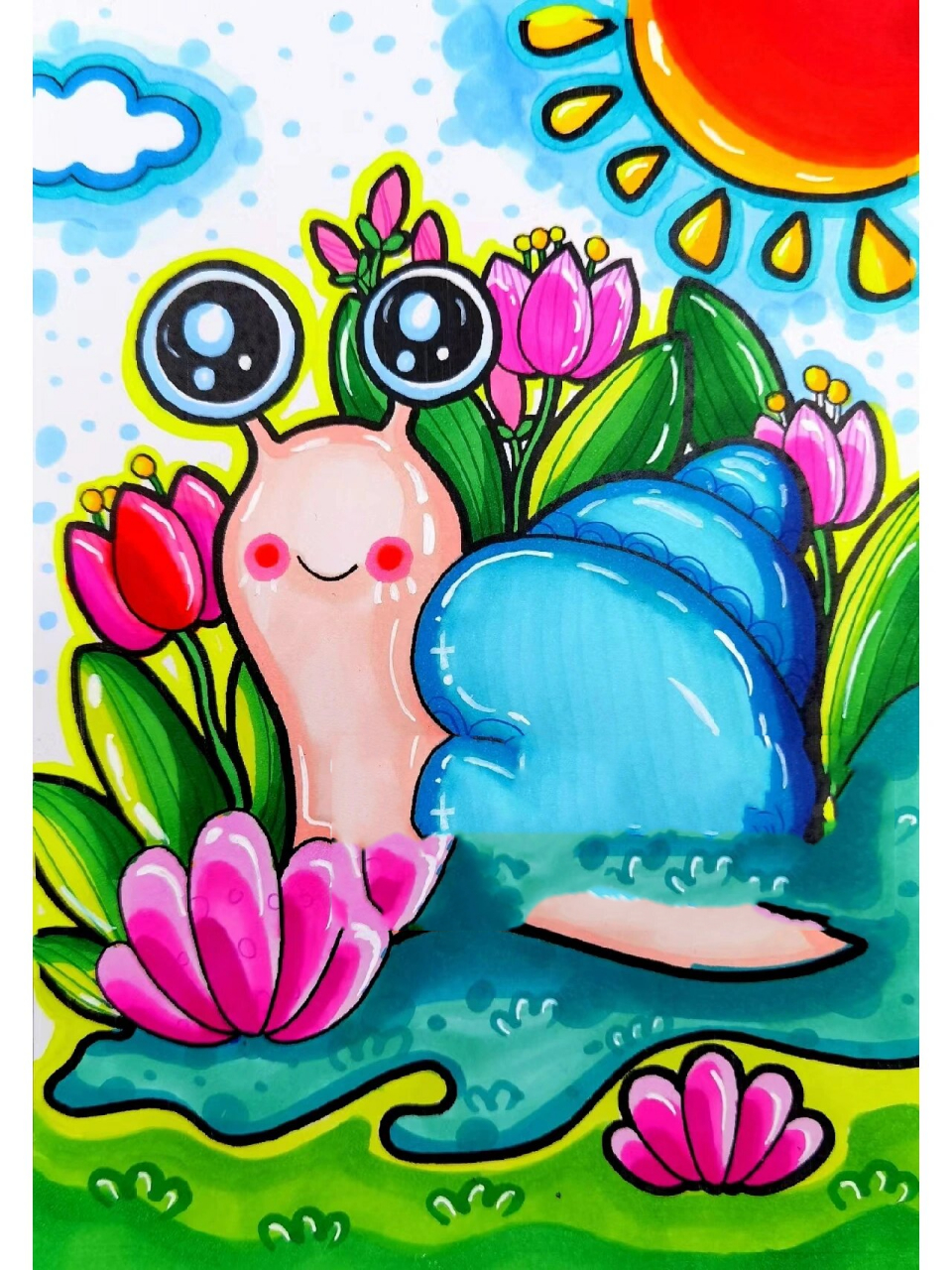 简笔画13《夏日里的小蜗牛》 昆虫主题—《小蜗牛》 适合简笔画初级