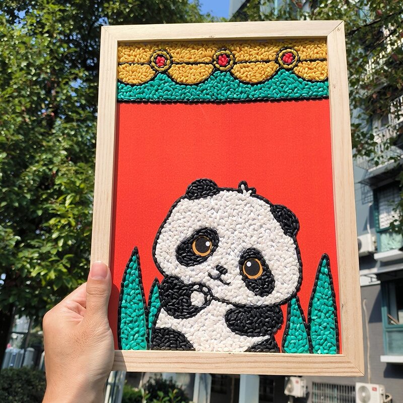 五谷杂粮diy粘贴画-熊猫 五谷杂粮diy粘贴画立体手工儿童豆子粮食种子