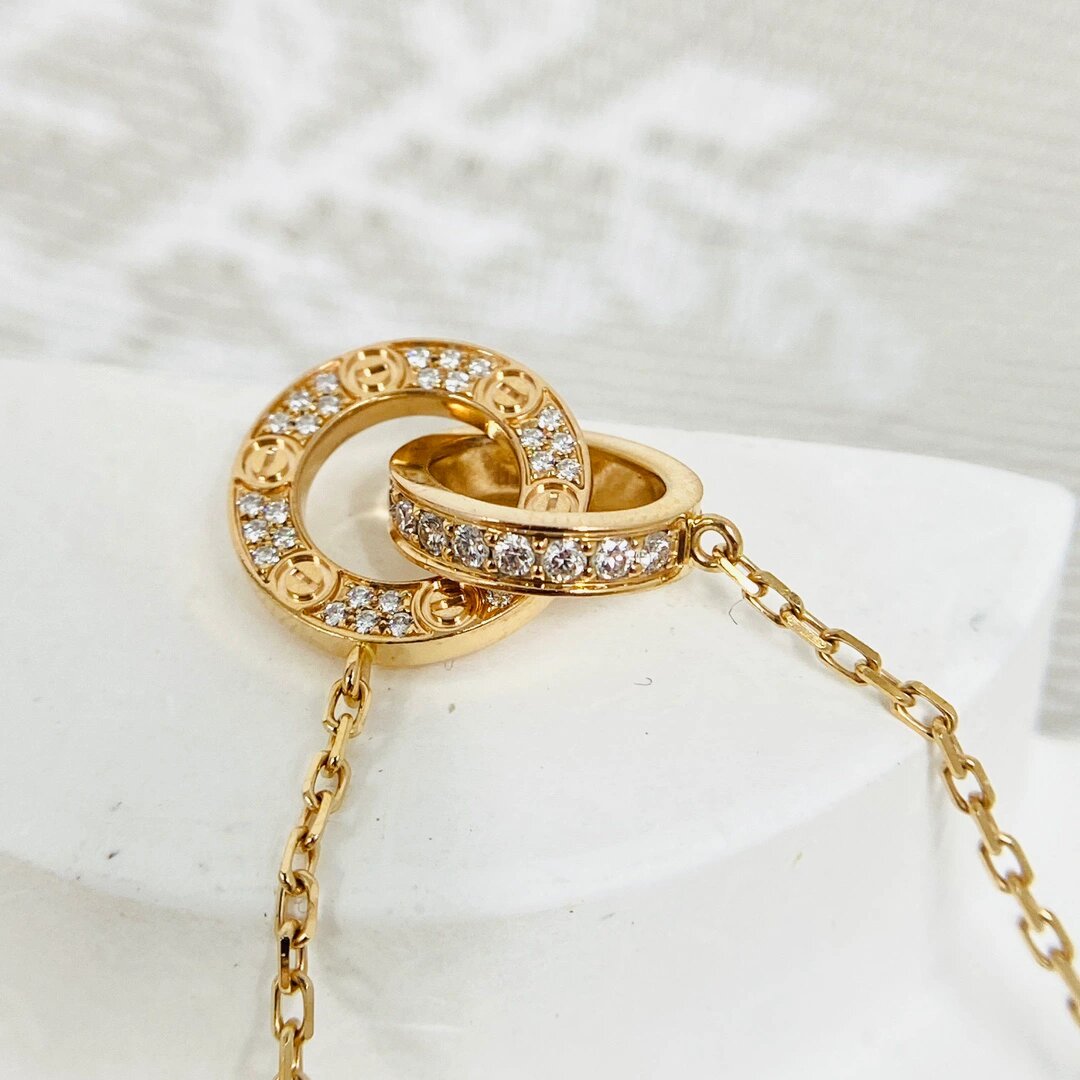 卡地亚love系列双环小饼满钻项链