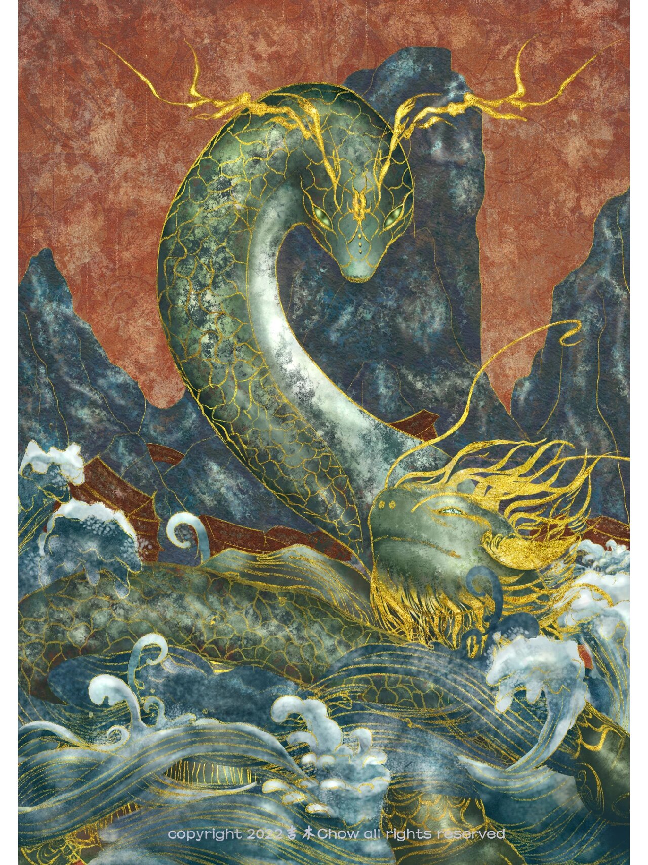 四方神兽–玄武|原创插画|附草图