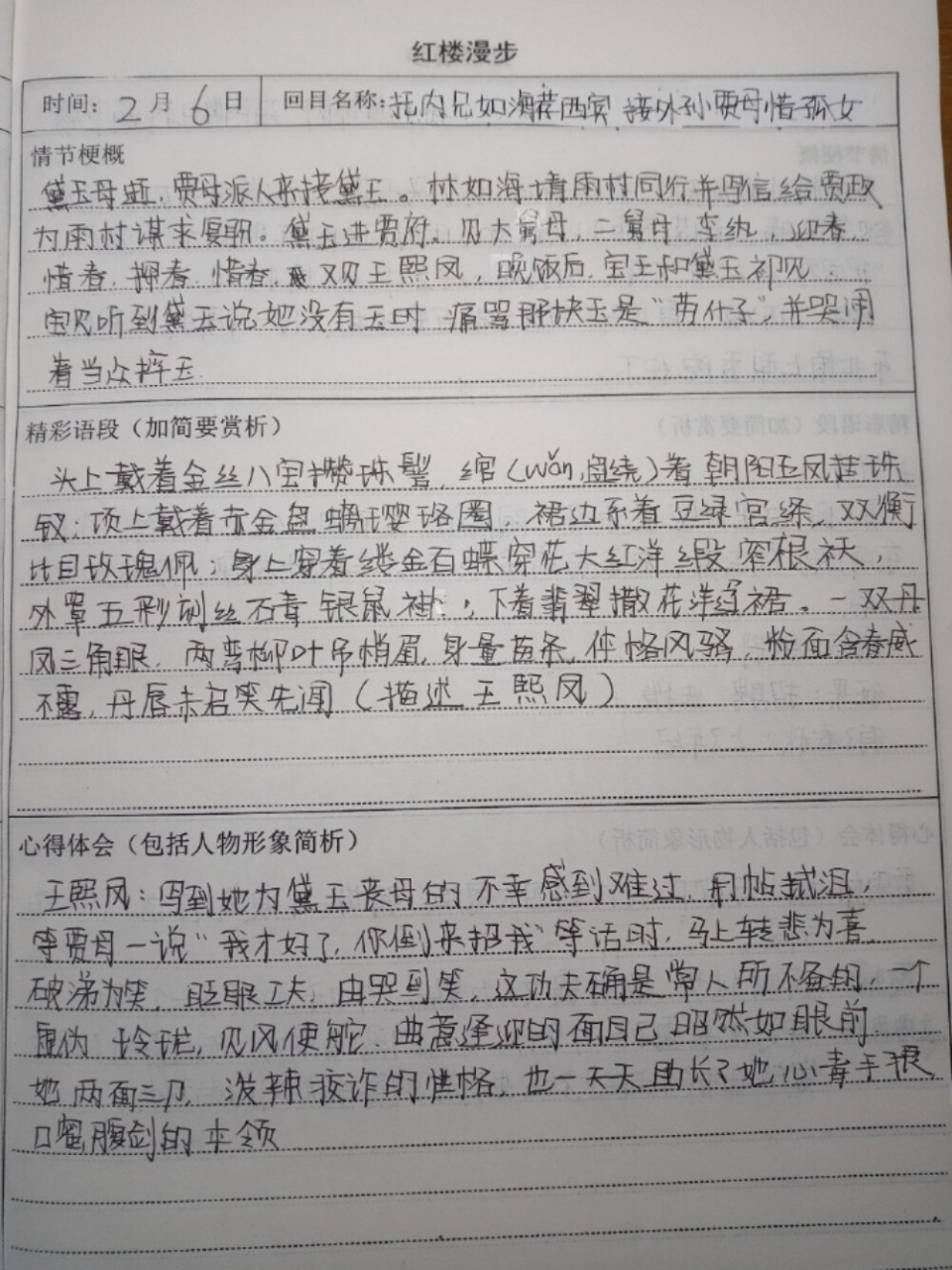 红楼梦3-4回读书笔记 自己写的读书笔记,分享给可以用到的小可爱们