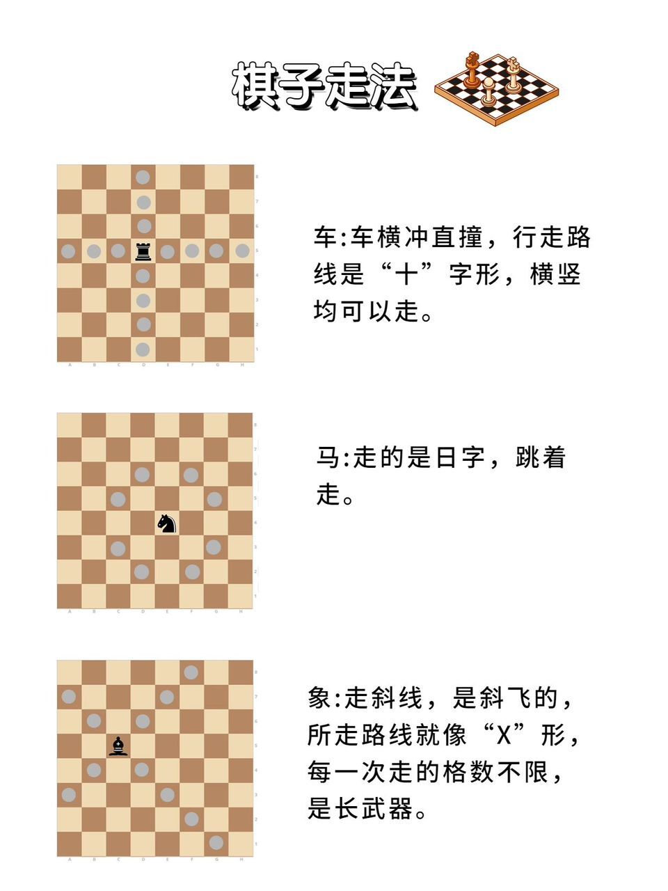 6张图孩子就能学会国际象棋的基本走法