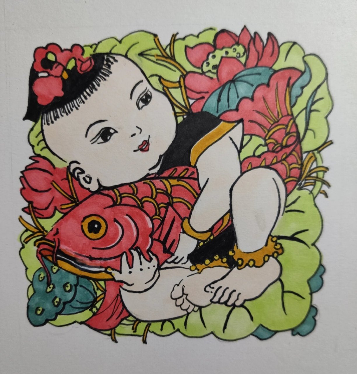 每到过年时,家家户户都喜欢挂一张童子抱鲤鱼的年画,既表达欢庆之情