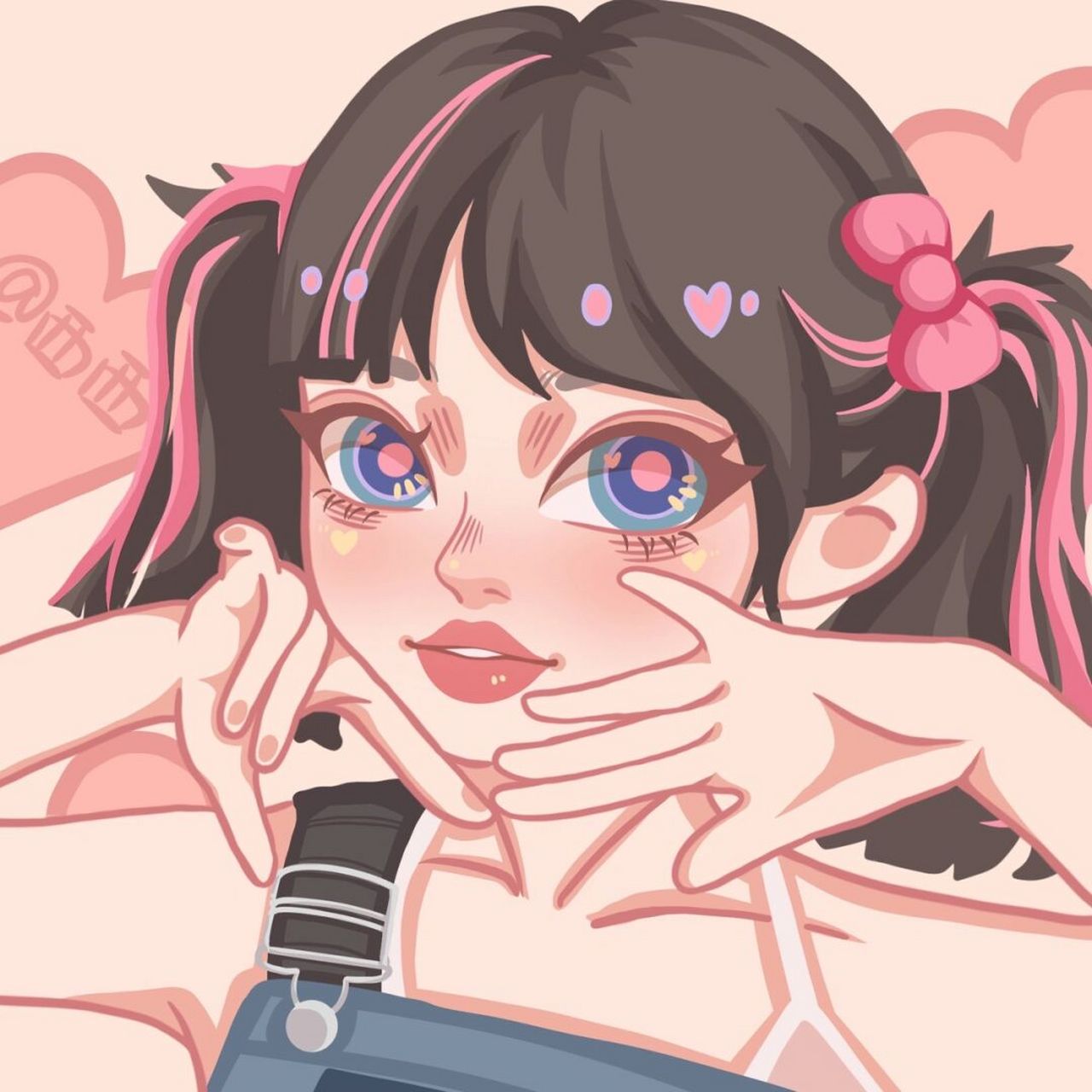 黑粉挑染双马尾女孩～ 卡通头像的大致步骤跟图 有哪里不会的都可以问