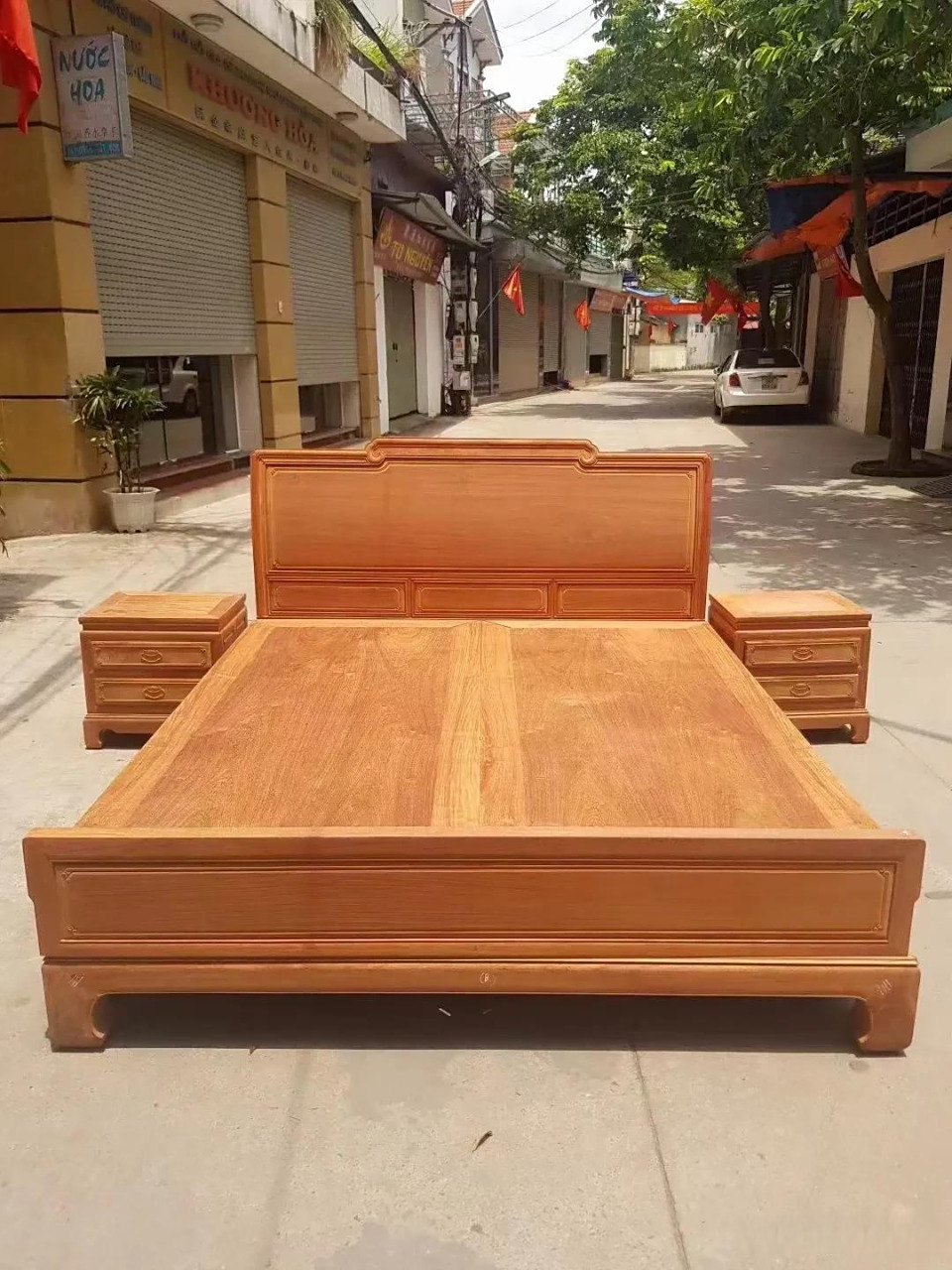 缅甸花梨大床三件套香丰红木家具