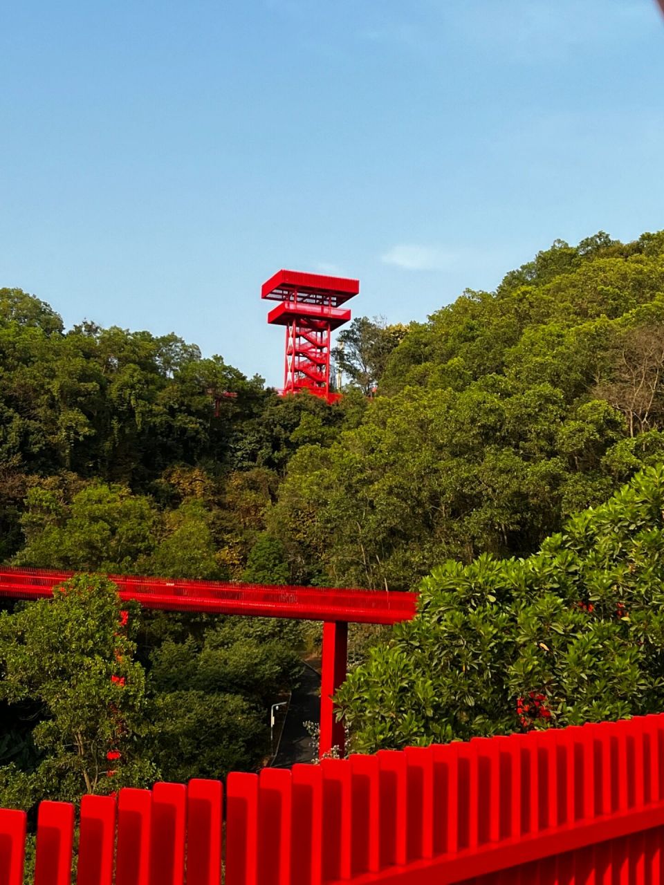 深圳光明彩虹桥 這是一個網紅地方, 紅燦燦的鐵橋圍繞著山而建, 紅色