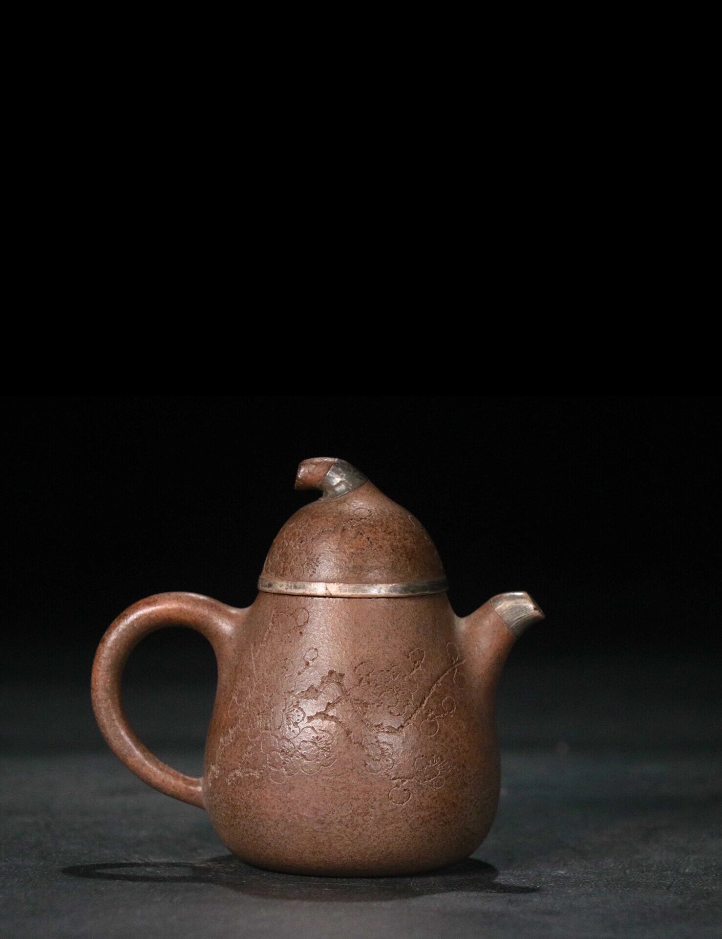 【刻梅包银瓜菱壶】【二泉】紫砂壶